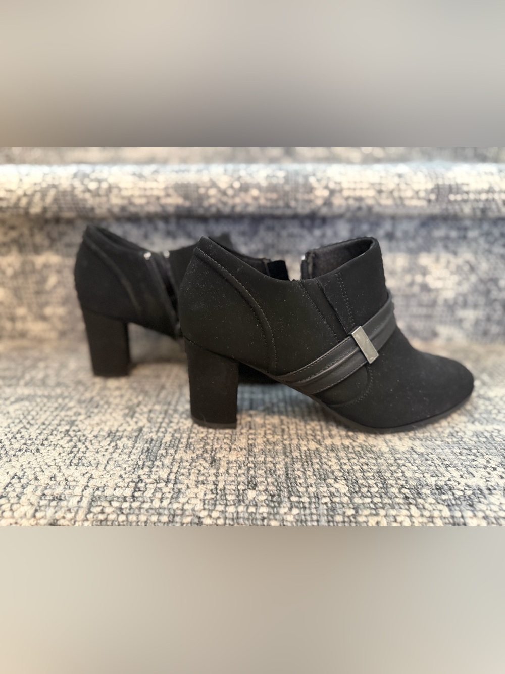 easy street Black Suede Block Heel Ankle Booties